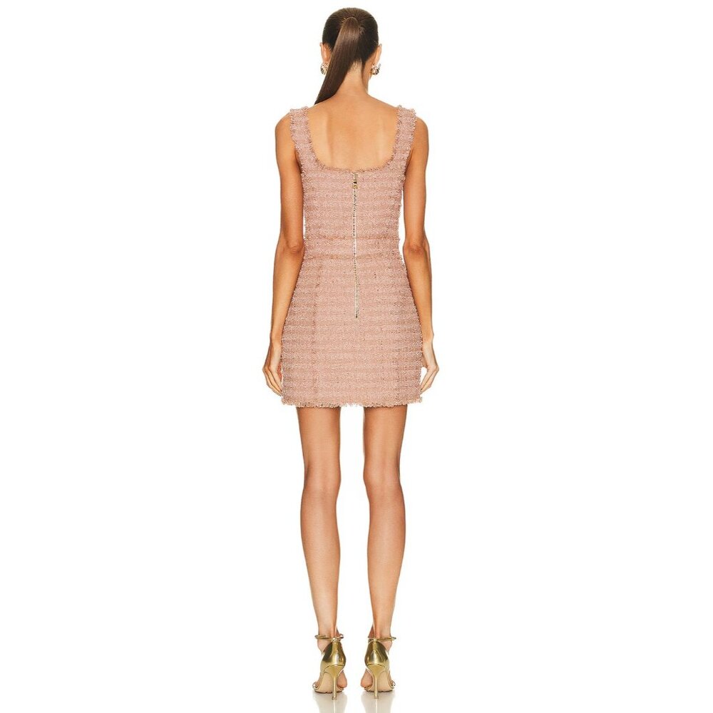 BALMAIN Strapped Short Dress Nude Tweed Buttons - Picture 4 of 12